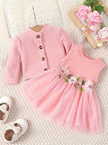 Elegant Bloom – Baby Girl Mesh Dressjacket with Waist Flower Detail